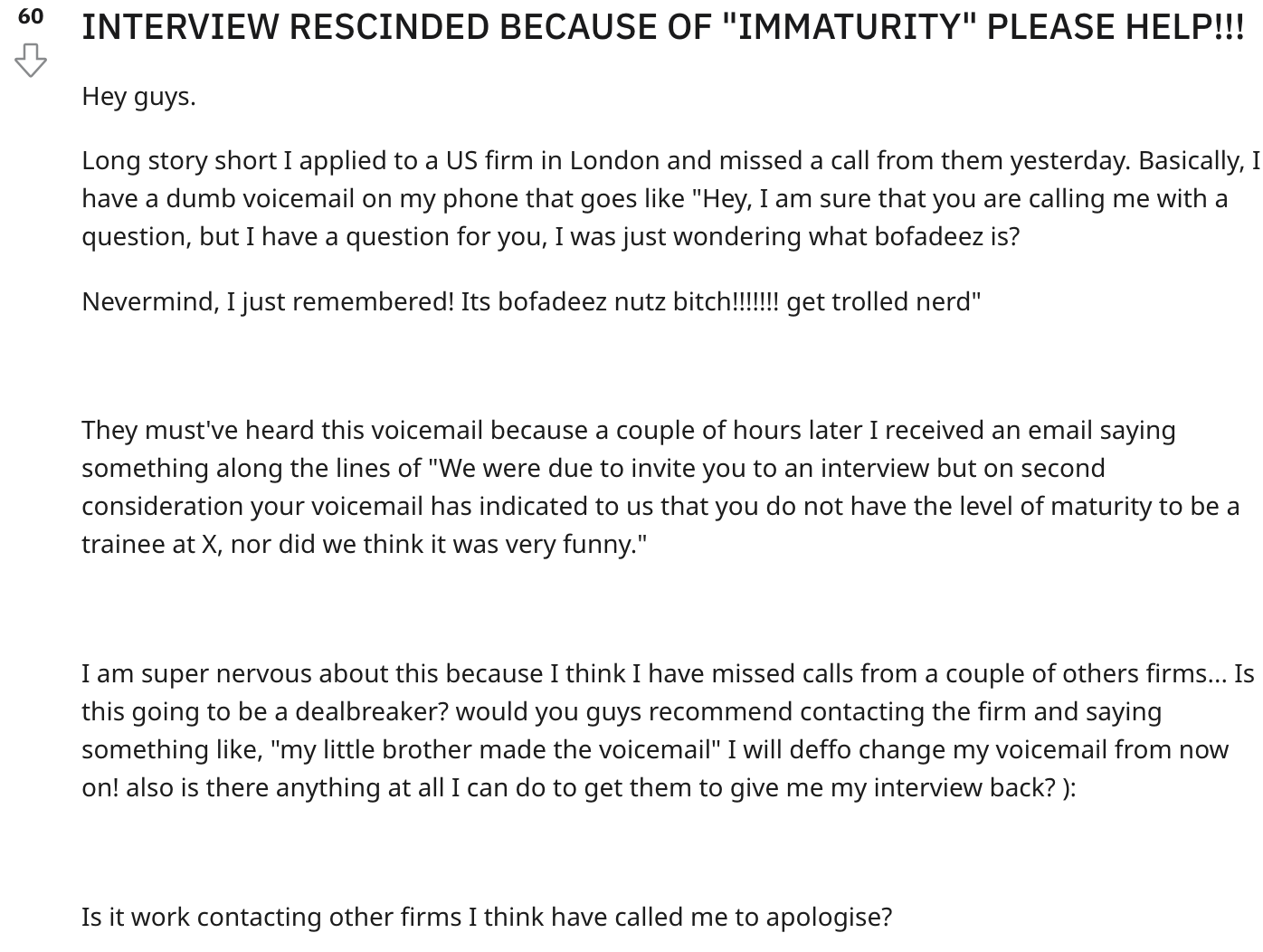Firm cancels student's interview 'after hearing deez nutz voicemail